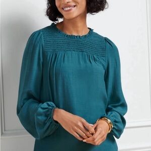 Talbots Teal Blouse with Gathered Neckline